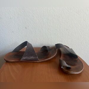 CYDWOQ Thong Toe Loop Flat Sandals Brown LEATHER Size 41/11 Women's Boho Beach